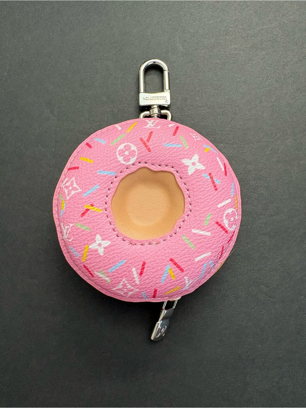 Fashion Bag Charm Keychain Pink Donut Silver Hardware
